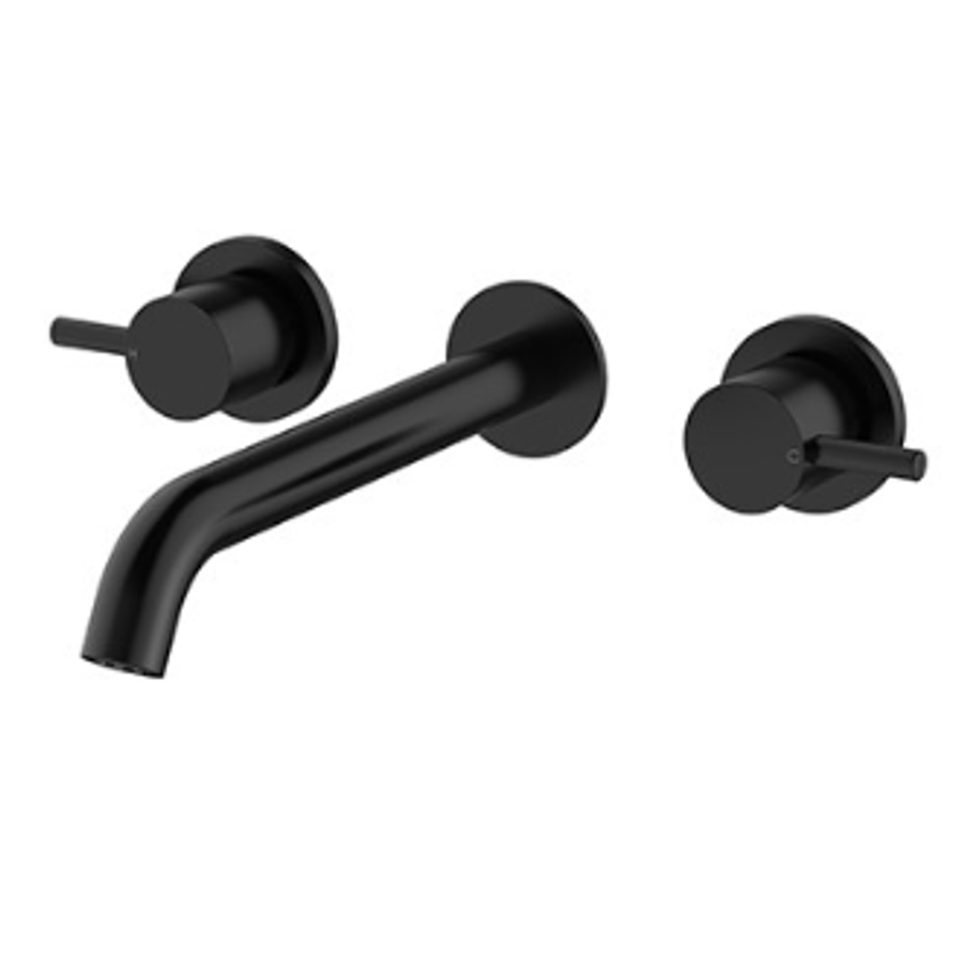 Streamline Axus Pin Wall Basin Set 220Mm Spout Matte Black