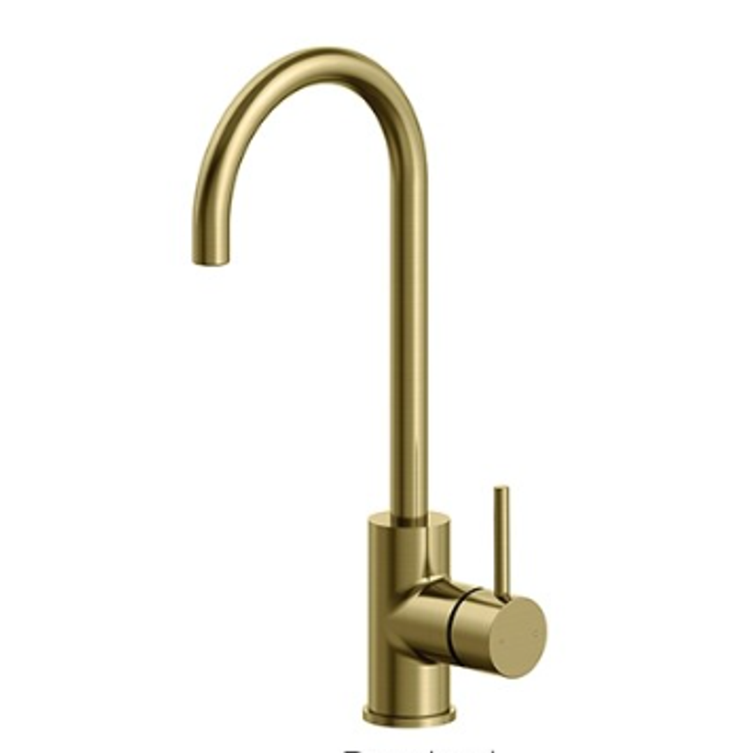 Streamline Axus Pin Side Handle Basin Mixer 38Cm(H)X15Cm(Proj) Swivel Arch Spout Brushed Brass Pvd