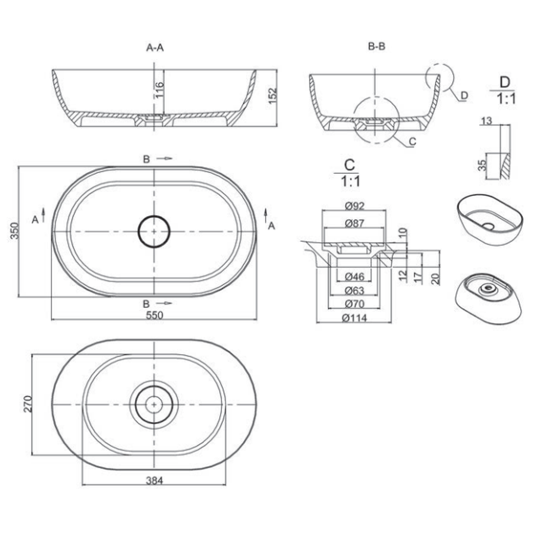 Abey Byron Oval Stone Basin