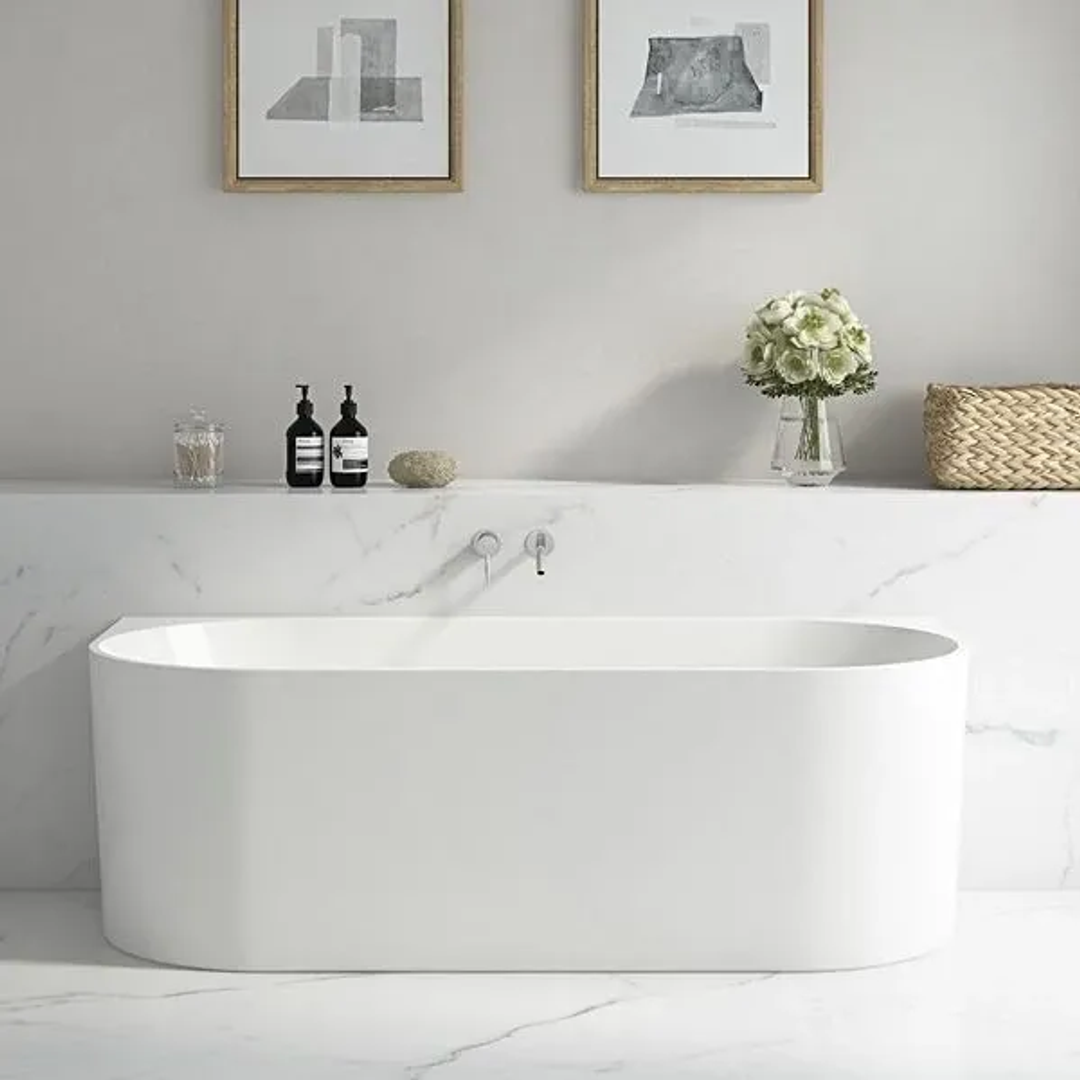 Oceano Adore 1500X730 Matte White Back To Wall Bath Includes White Overflow Waste Outlet