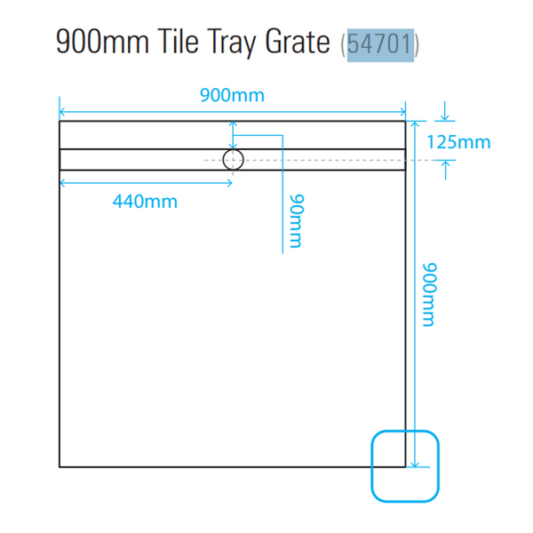 Akril Tile Tray Rear Outlet 900mm X 900mm 54700