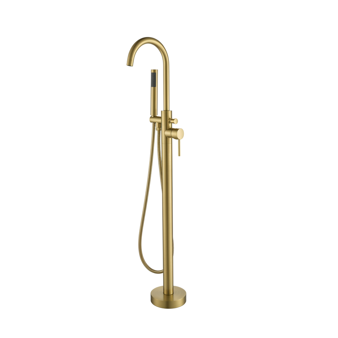 Streamline Ext. Part Pin Free Standing Bath Mixer W. Hand Shower Brushed Brass