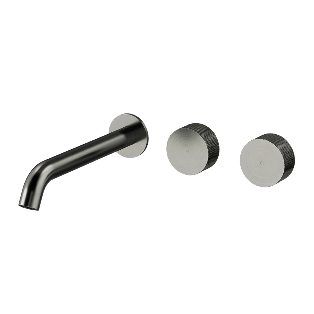 STREAMLINE VIERRA WALL BASIN SET 220MM LEFT SPOUT BRUSHED GUN METAL