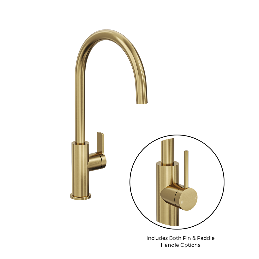 Aspire Air Pin Lever Kitchen Mixer (Non-Pullout Pin And Paddle Inc) Brushed Brass