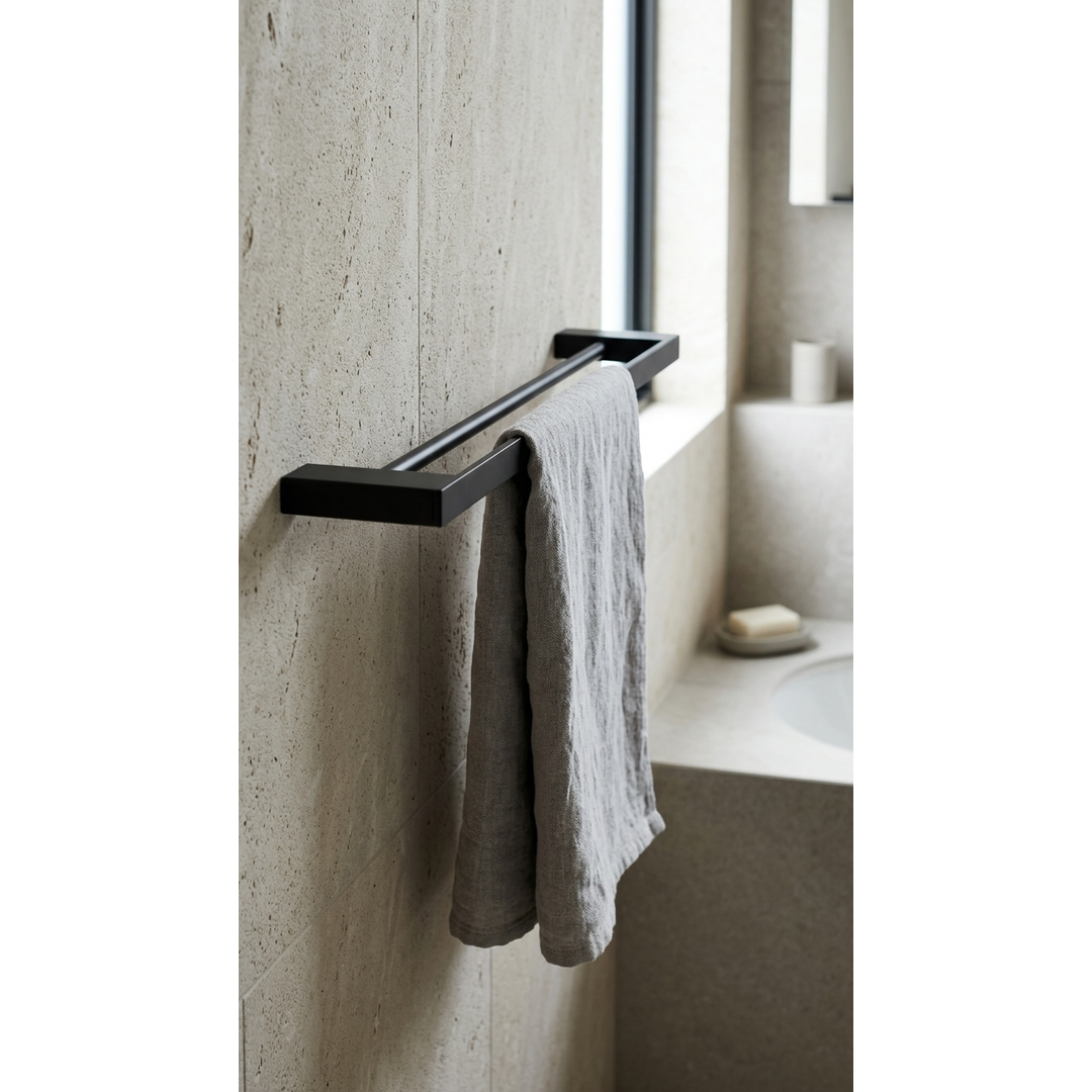 Aspire Midnight 600Mm Double Towel Rail Matte Black