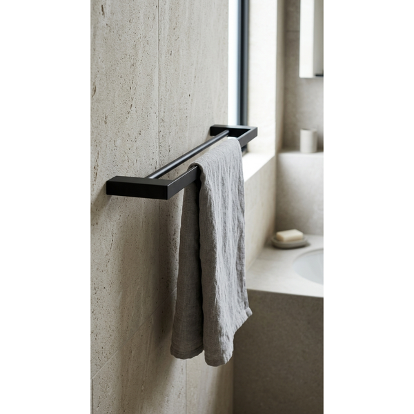Aspire Midnight 750Mm Double Towel Rail Matte Black