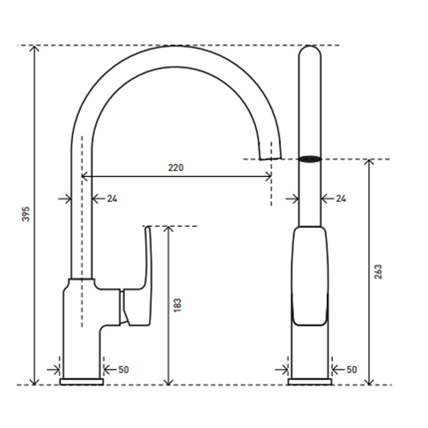 Aspire Midnight Gooseneck Sink Mixer Swivel Matte Black