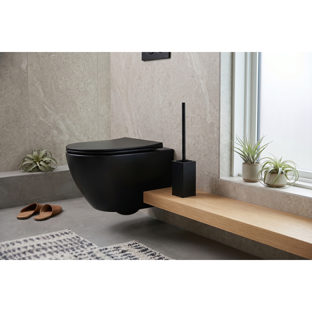 Aspire Midnight Toilet Brush & Holder Square Matte Black