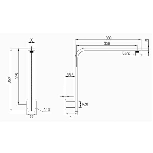 Aspire Nuovo 400mm Upswept Shower Arm Brushed Nickel
