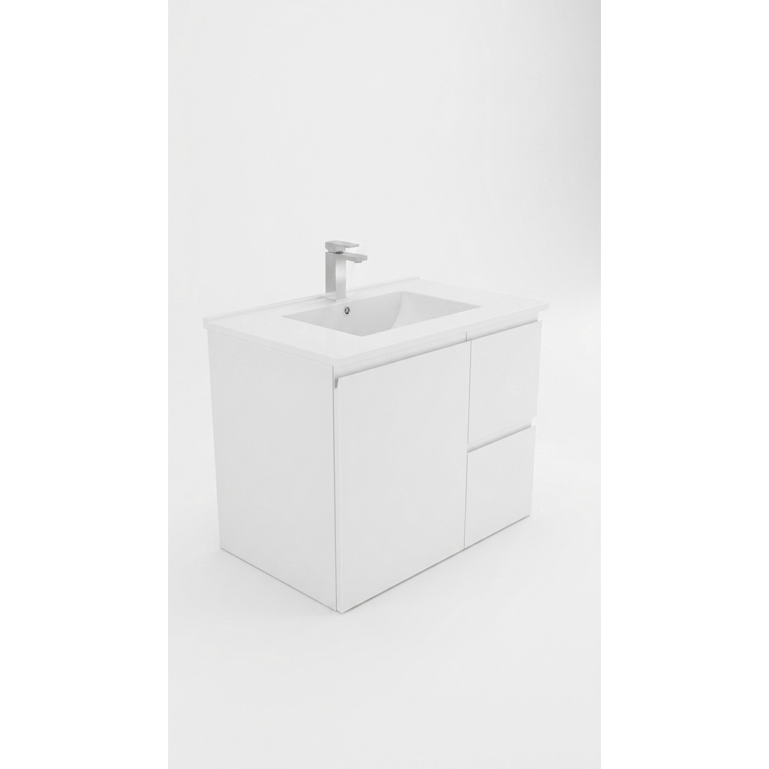 Aspire Unity II 750 Vanity 1 Tap Hole W/Hung C/W Sq Ceramic Top White