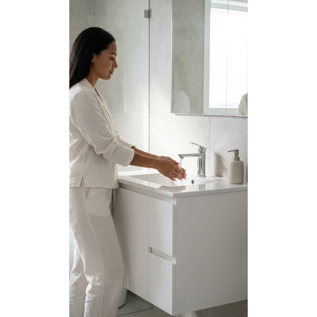 Aspire Unity II 900 Wall Hung Vanity 1 Tap Hole C/Q Sq Ceramic Top White