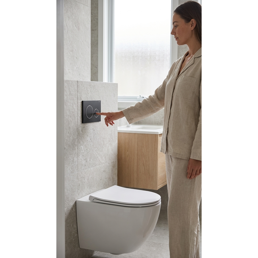 Aspire Urban II Wf Inwall Suite Round Black Button Cistern Seat & Pan