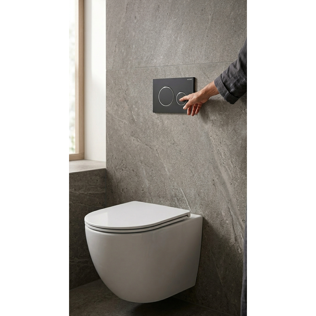 Aspire Urban II Wf Inwall Suite Round Black Button Cistern Seat & Pan