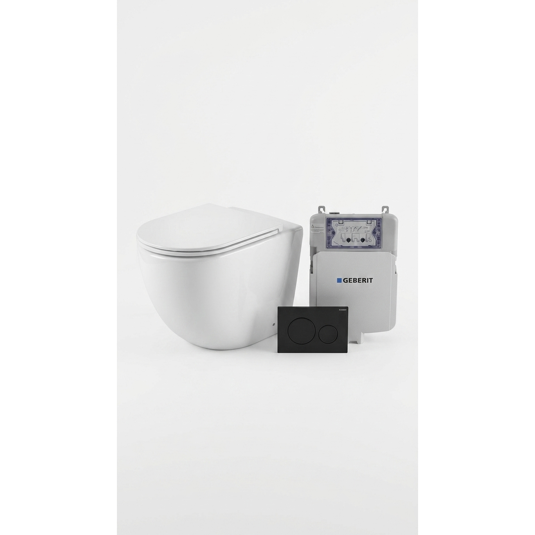 Aspire Urban II Wf Inwall Suite Round Tone In Tone Button Cistern Seat & Pan Matt Black & Black