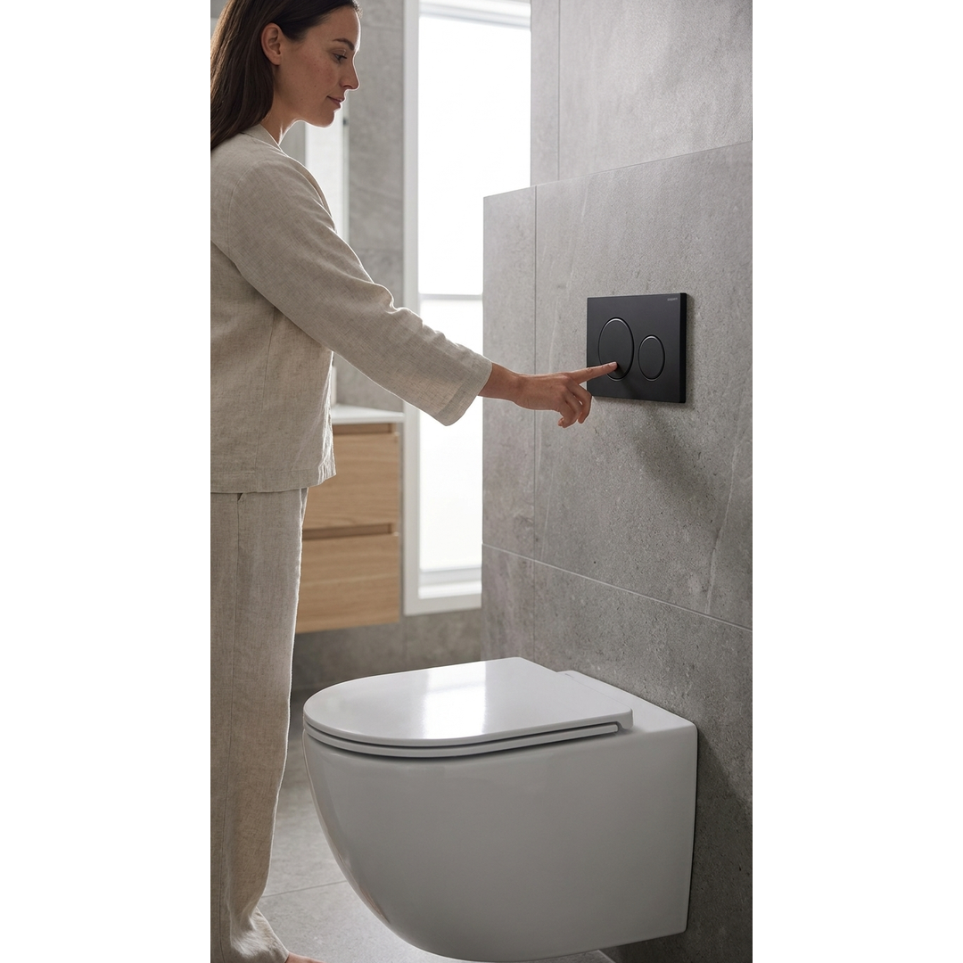 Aspire Urban II Wf Inwall Suite Round Tone In Tone Button Cistern Seat & Pan Matt Black & Black