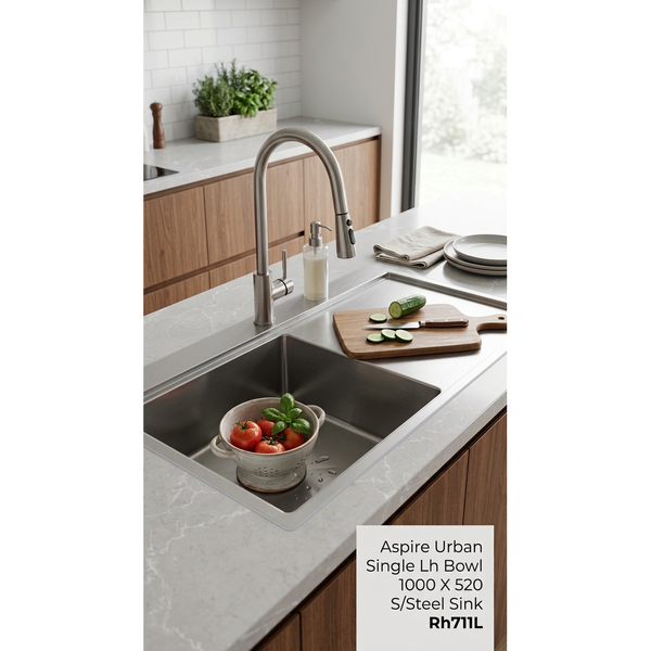 Aspire Urban Single Lh Bowl 1000 X 520 S/Steel Sink