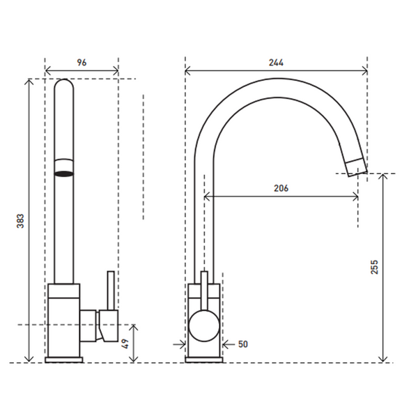 Aspire Within Pin Lever Gooseneck Sink Mixer Matte Black