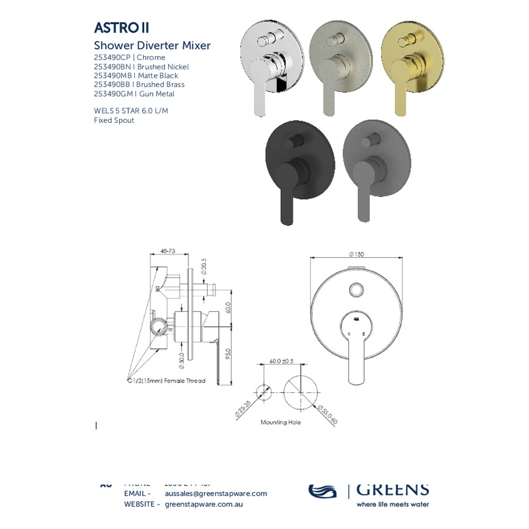 Greens Astro Ii Shower Diverter Mixer Pvd Brushed Bronze