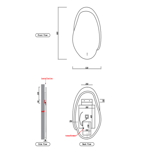 Aulic Evanston Mirror 530mm With Matte Grey Acrylic Edge Matte Grey