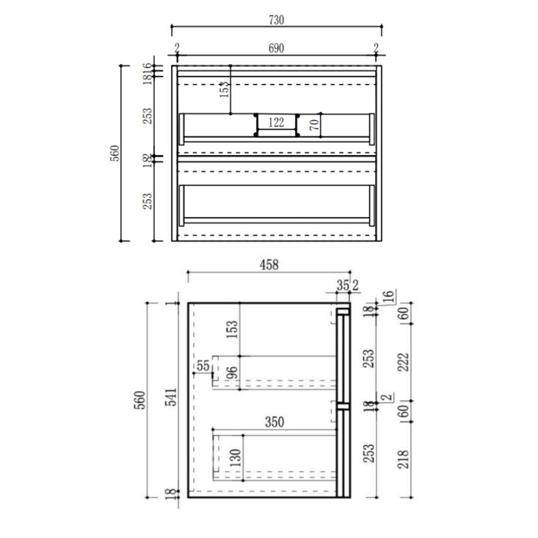 Aulic Venetta Framed Wall Hung 750Mm Walnut Cabinet 730X458X560Mm