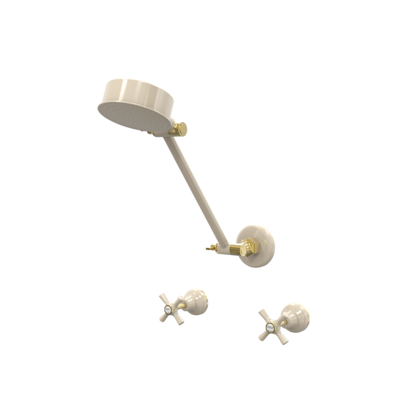 Par Bell Shower Set Adjustable Arm Lever Ivory & Gold