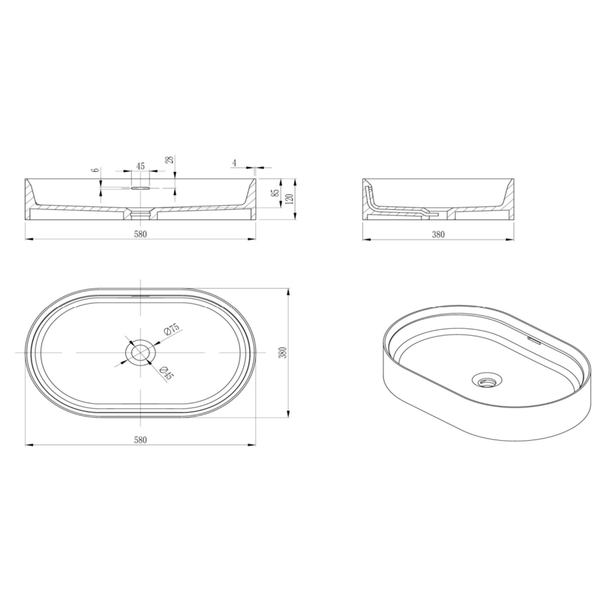 Bella Vista Idra Basin Zayt 580 X 380 X 120Mm