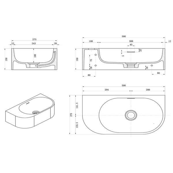 Bella Vista Elysia Left-Hand Basin Rose 500 X 275 X 150Mm