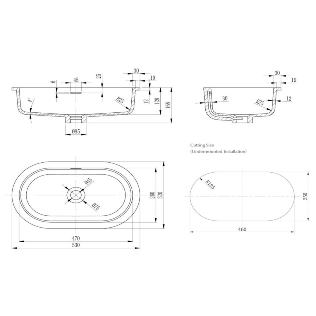 Bella Vista Doros Undermount Basin Latte 530 X 320 X 168Mm