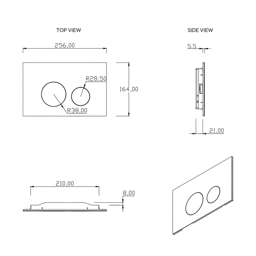 Belbagno Dual Flush Plate Black Glass Black Glass Buttons Bb-1104-Bg-Bg