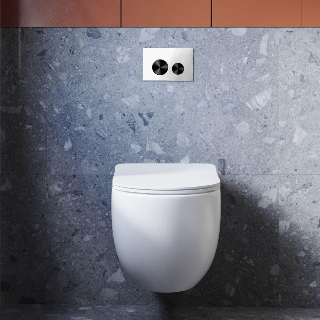 Belbagno Dual Flush Plate White Glass Black Buttons Bb-1104-Wg-Mb