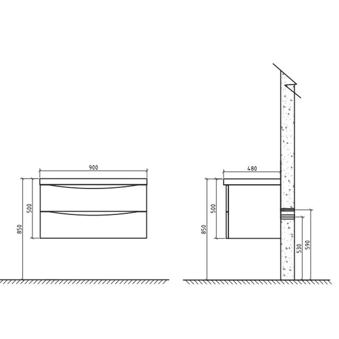 Belbagno Ancona 900mm Wall Hung Vanity White Oak 900 X 480 X 450