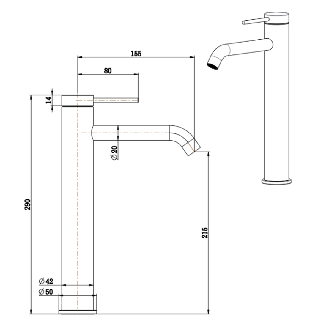 Bella Vista Lvb Mica Tall Basin Mixer Curved Spout Living Brass