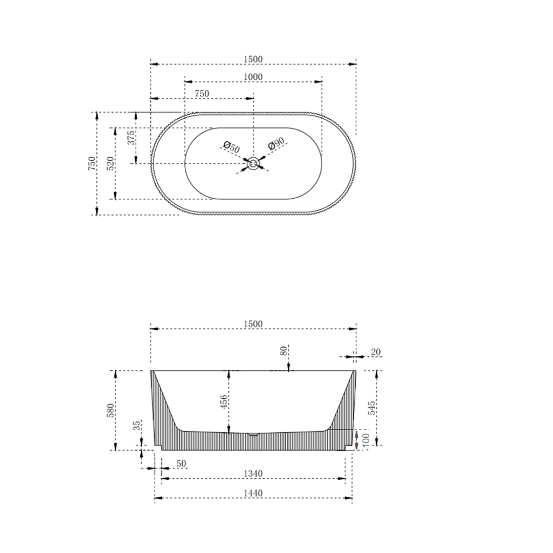 Cassa Design V-Groove Round 1500mm Bath Matte White