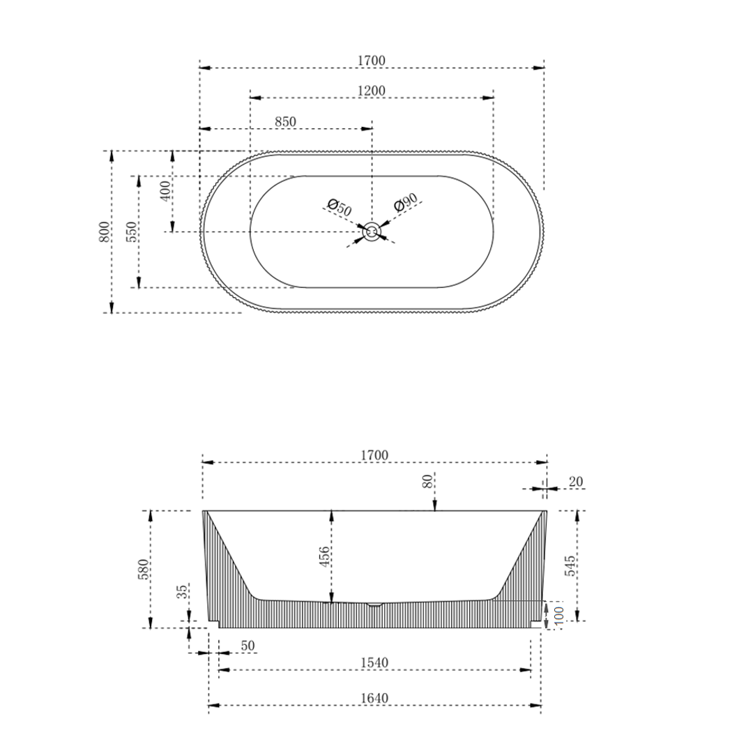 Cassa Design V-Groove 1700mm Back To Wall Bath Matte White