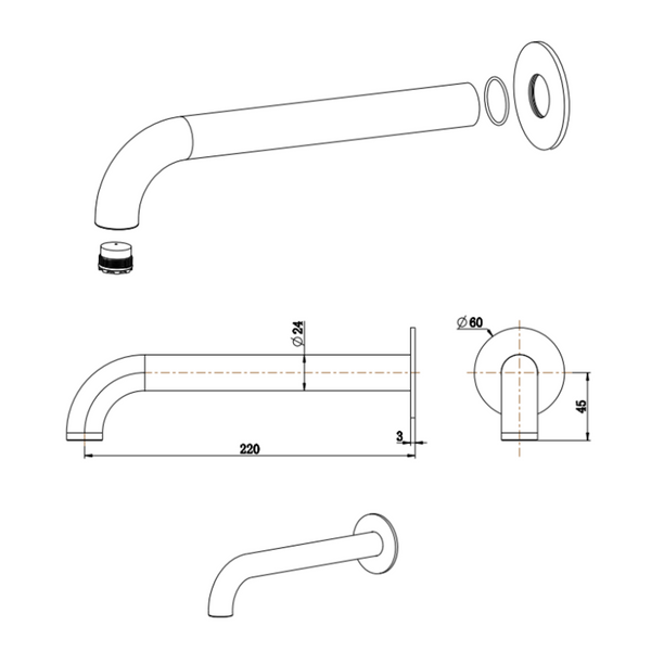 Bella Vista Mica Bath Spout Curved 220mm Brushed Nickel