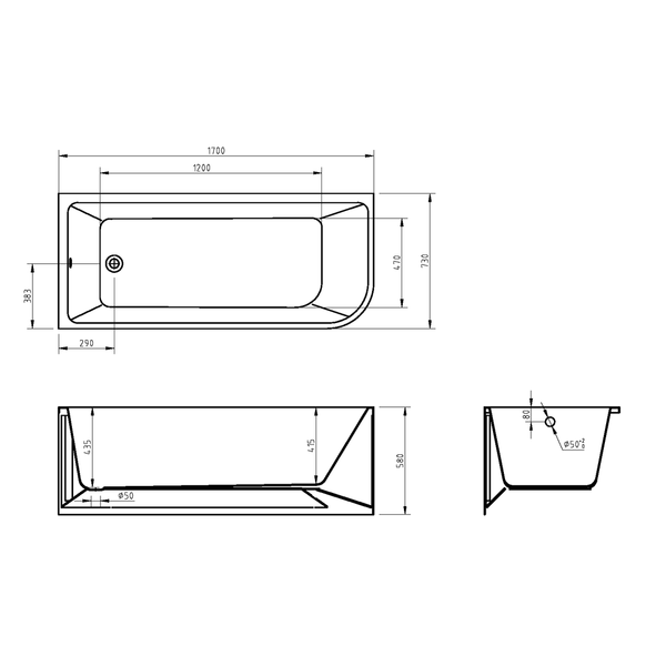 Bnk Naga Left Hand Corner Bath Gloss White 1700mm