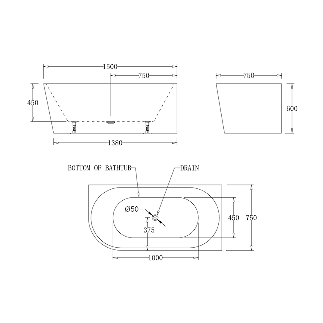 Best BM Right Corner Bathtub 1500mm