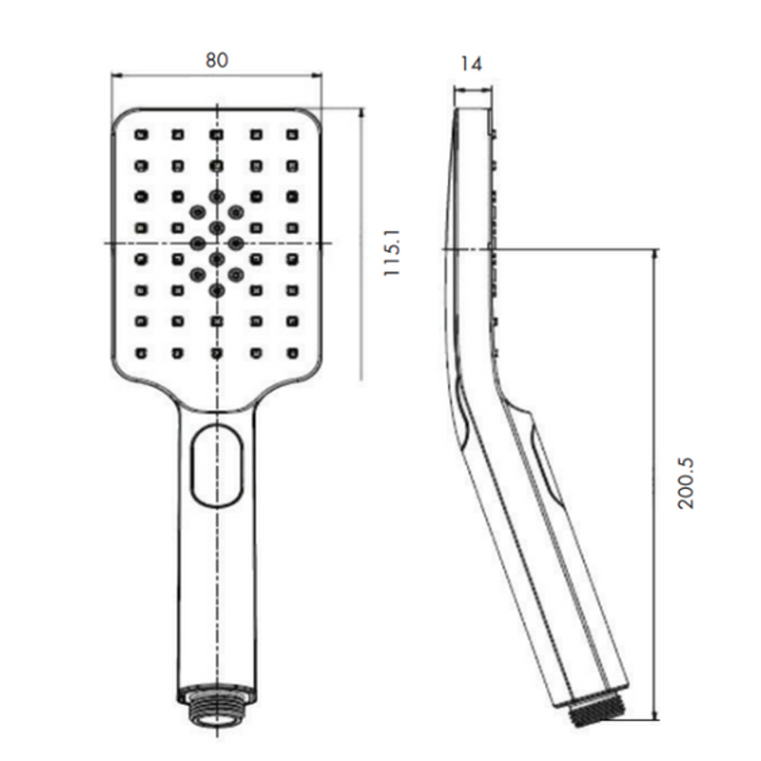 Collis Bakara 3F Rect Hand Shower On Square Ce Bracket Chrome H11013-Sqb1
