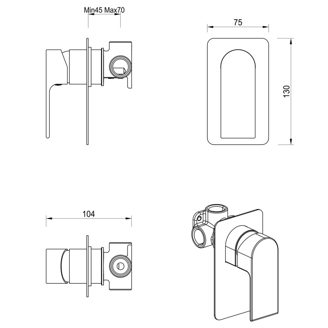 Bella Vista Beki Shower Mixer Square Plate Trim Kit Only Gunmetal