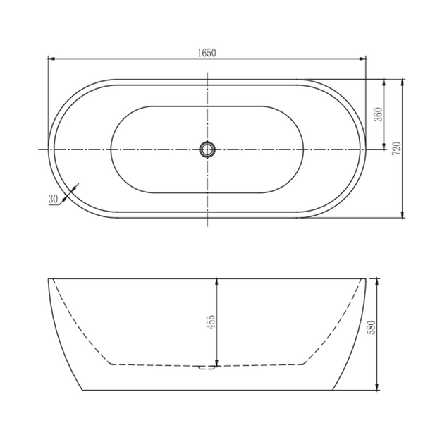 Bel Bagno Sapphire Bath Black Exterior White Interior 1650mm