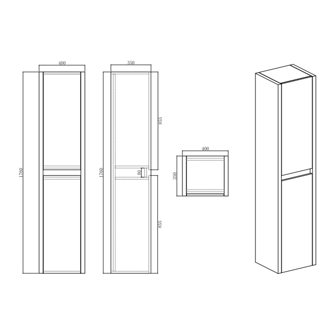 Belbagno Alexandra Side Cabinet White Oak 400 X 350 X 1760