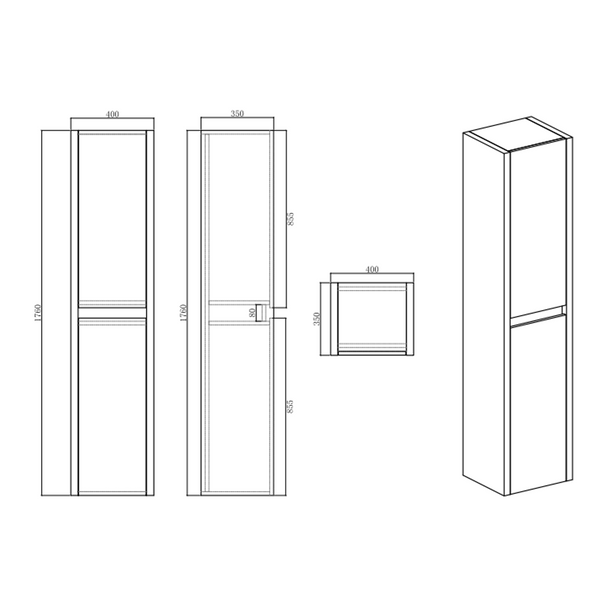 Belbagno Alexandra Side Cabinet White Oak 400 X 350 X 1760