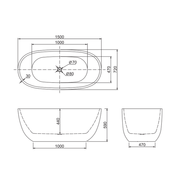 Belbagno Ally Freestanding Bath Gloss White  1500mm