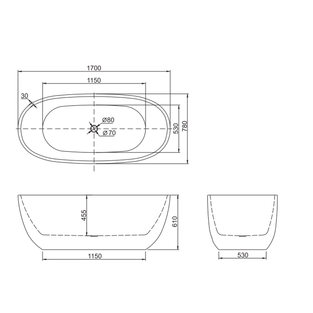 Belbagno Ally Freestanding Bath Gloss White 1700mm