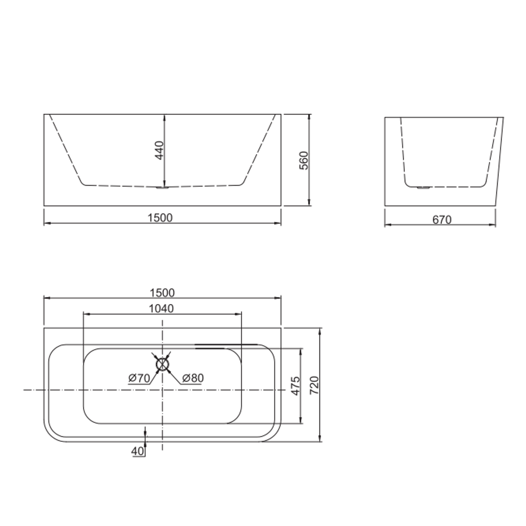 Belbagno Alto Freestanding Bath Gloss White 1500mm