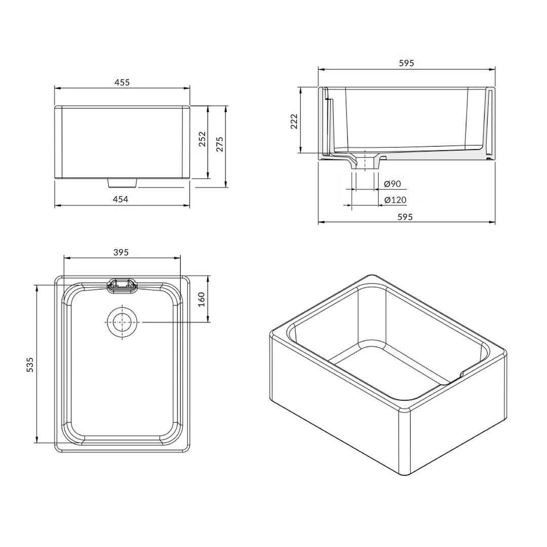 T&H Belfast 60 X 46 Fine Fireclay Butler Sink With Internal Overflow