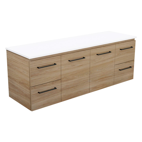 Fienza Carmen 1500 Dbl All Drawer Wall Hung Vanity Australian Hardwood Basin Not Inc