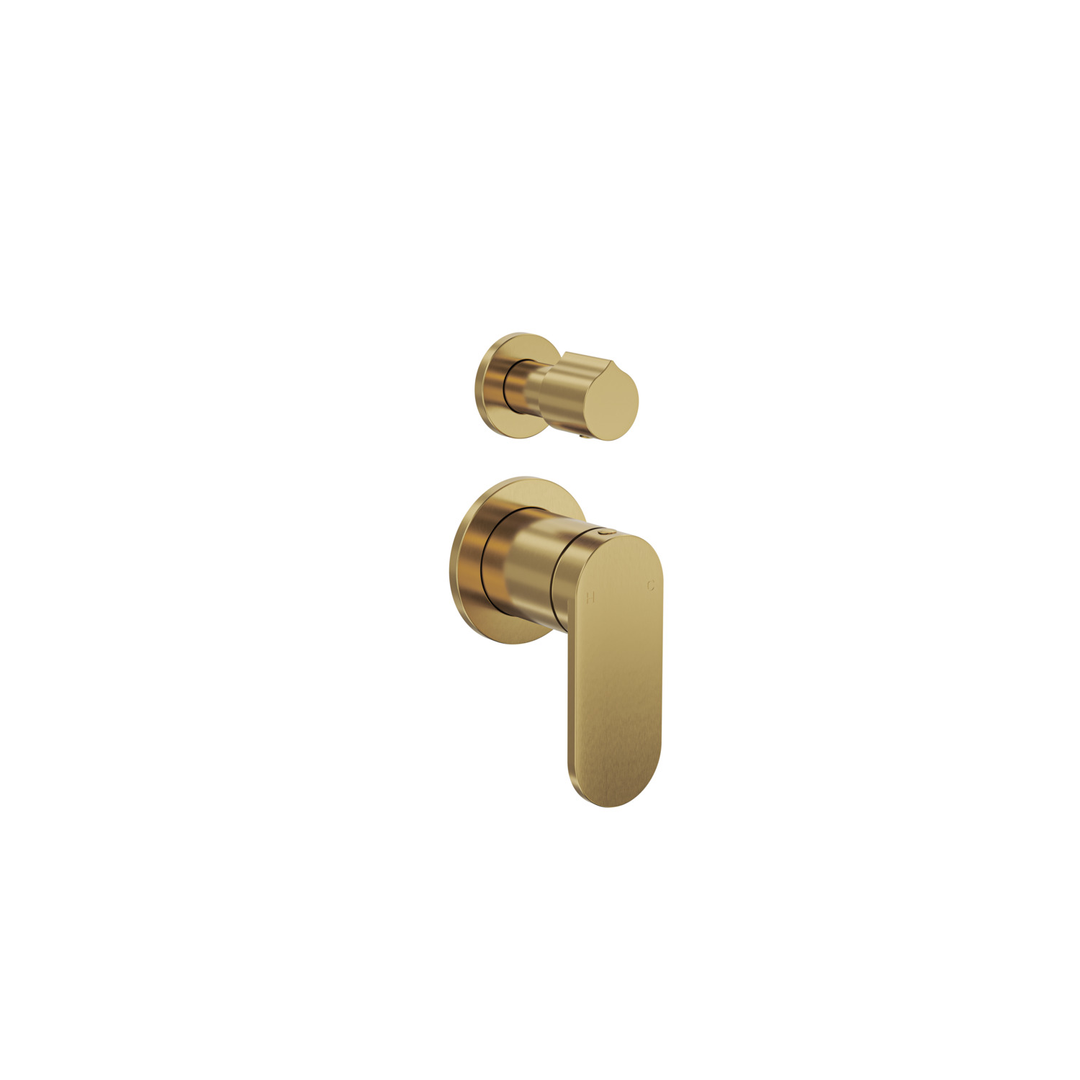 Linsol Capo 2-Plate Wall Mixer With Divertor Trim Kit - Brushed Brass
