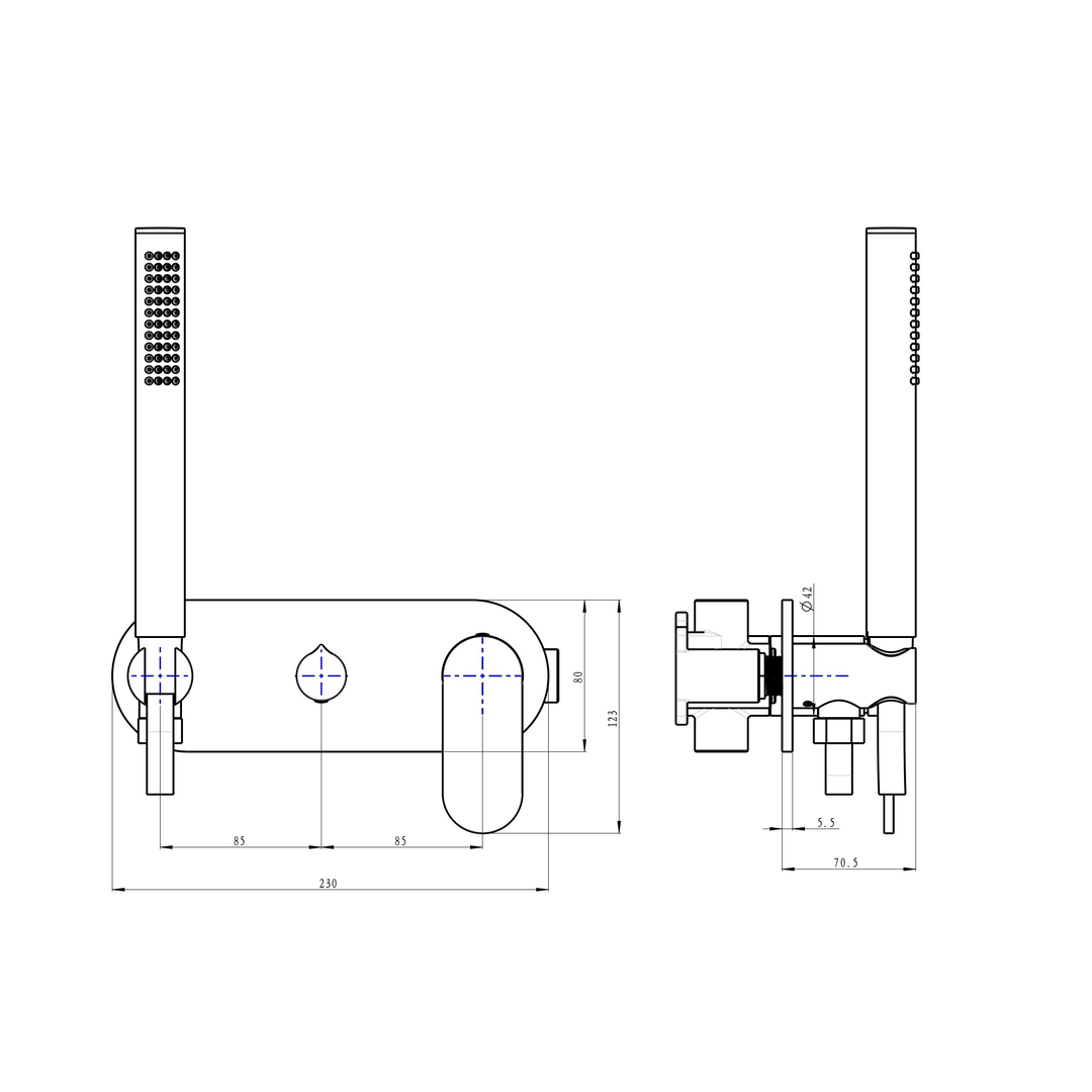 Linsol Capo 1-Plate Wall Mixer With Hand Shower - Gunmetal