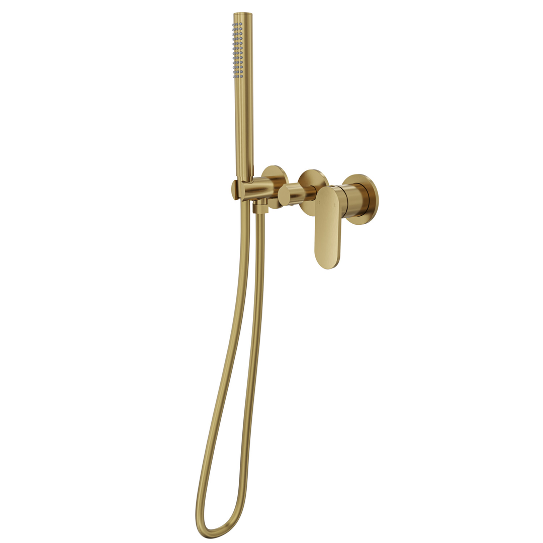 Linsol Capo 3-Plate Wall Mixer With Hand Shower - Brushed Brass